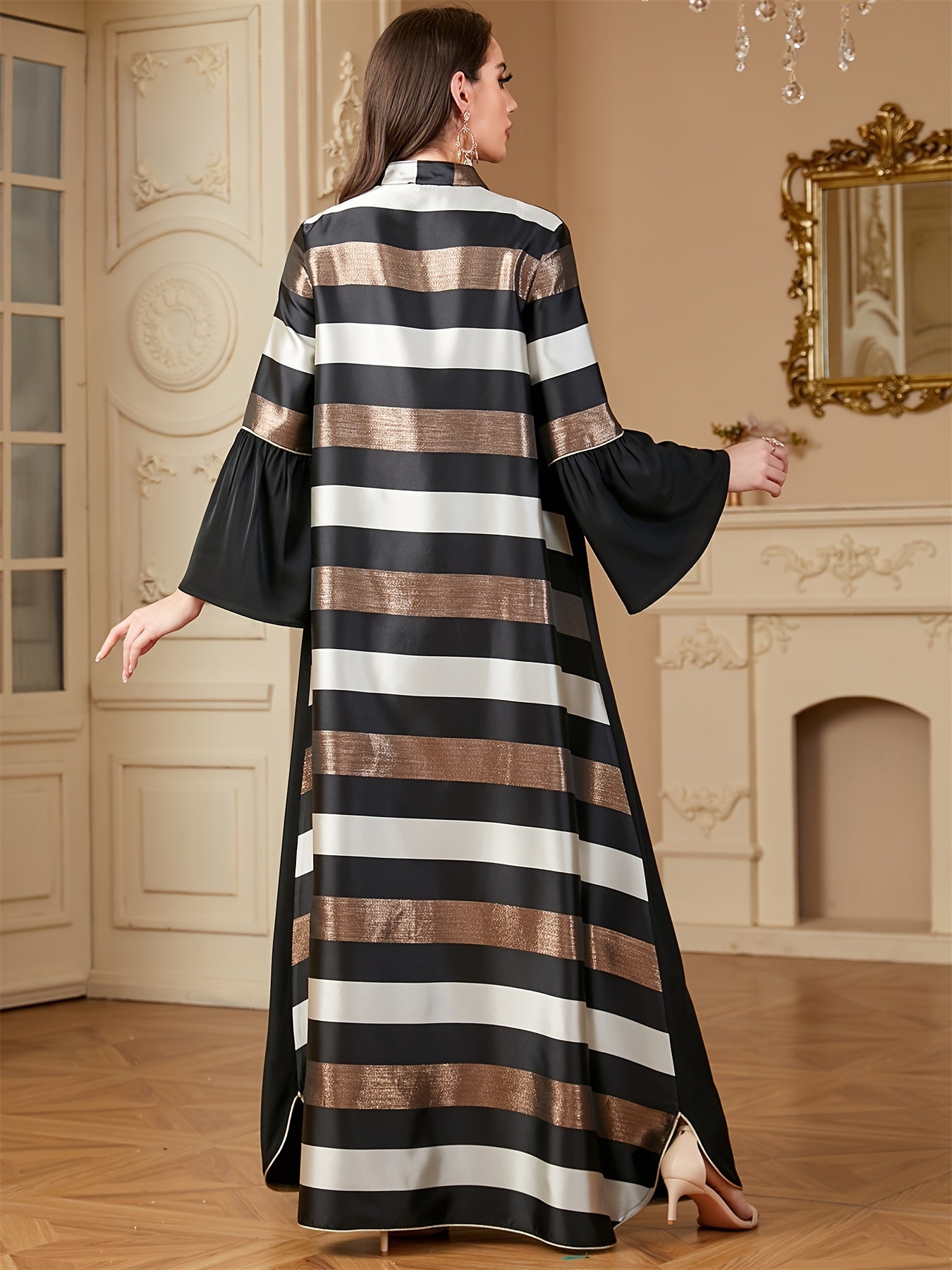 alalar | Ramadan Dubai Petal Sleeve Abaya – Black & Gold Sequin Floral Modest Dress