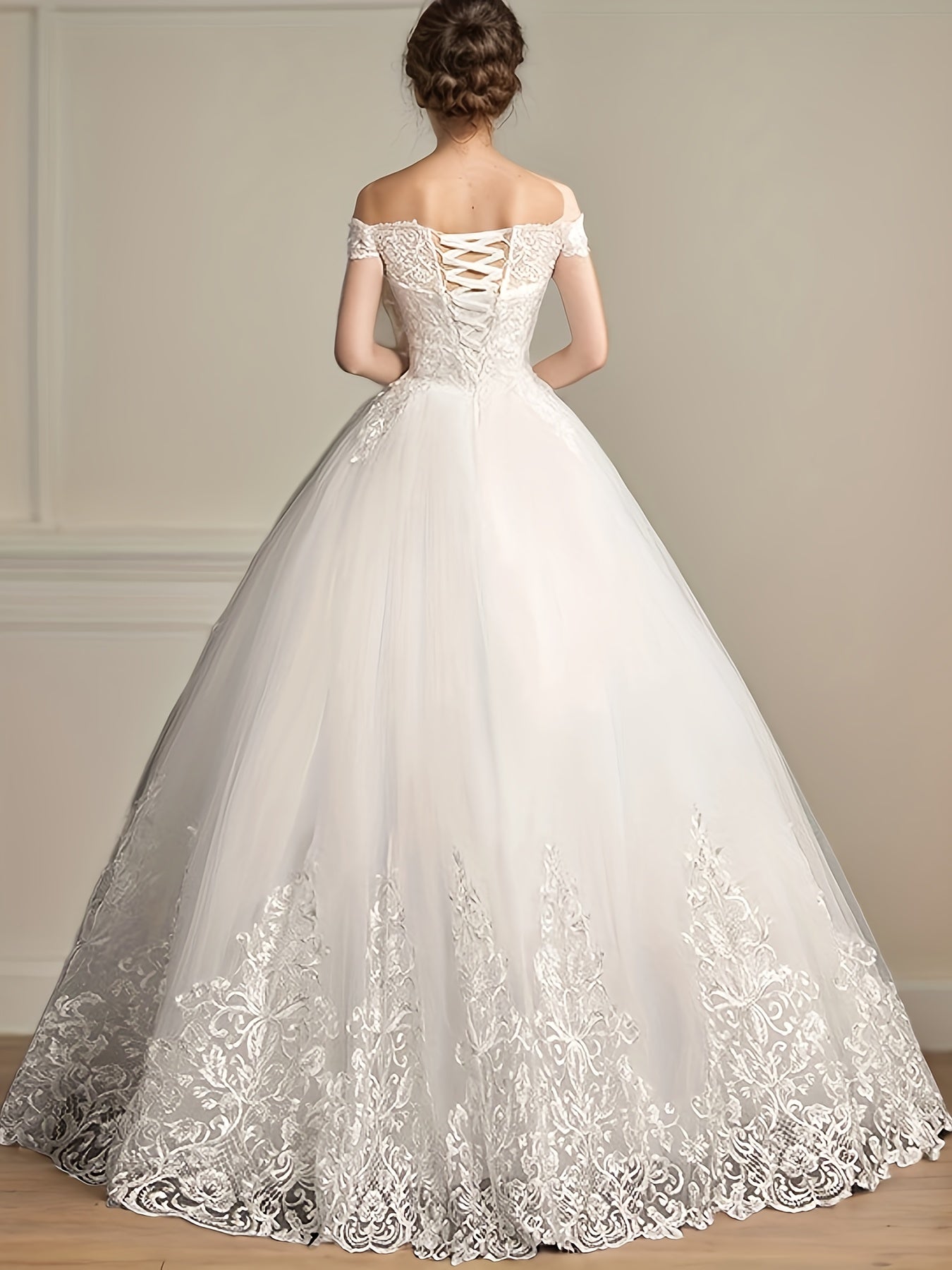alalar Ladies' Light Luxury Off-Shoulder Wedding Dress- فستان عرس راقي