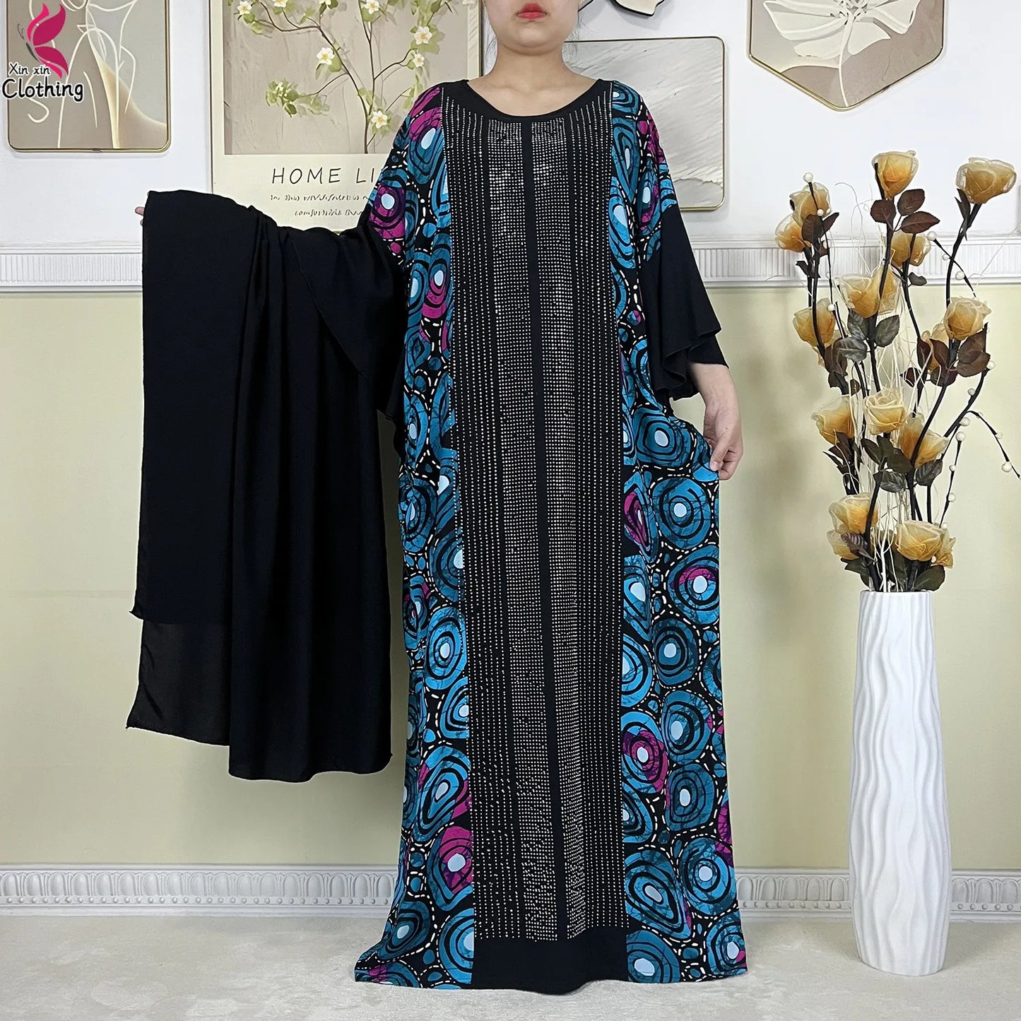 alalar-عبايات إسلامية جديدة من القطن للنساء مع وشاح كبيرNew Muslim Abayas Cotton Fabric For Women Dresse With Big Scarf 2025