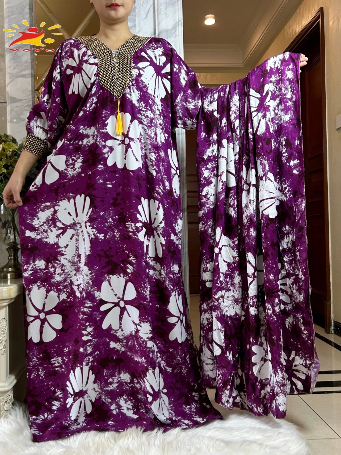 alalar-Scarf-Abaya 2025 New Muslim Abayas For Women Ramadan Fashion Sets Cotton Tie-dye Boubou Loose Femme Robe With 210x150cm Oversize Scarf