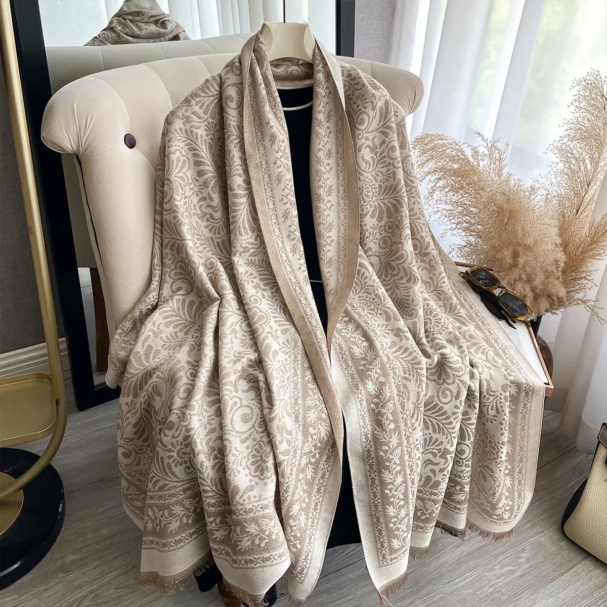 alalar-Elegant Muslim Women Long Hijab Scarf with Golden Thread-