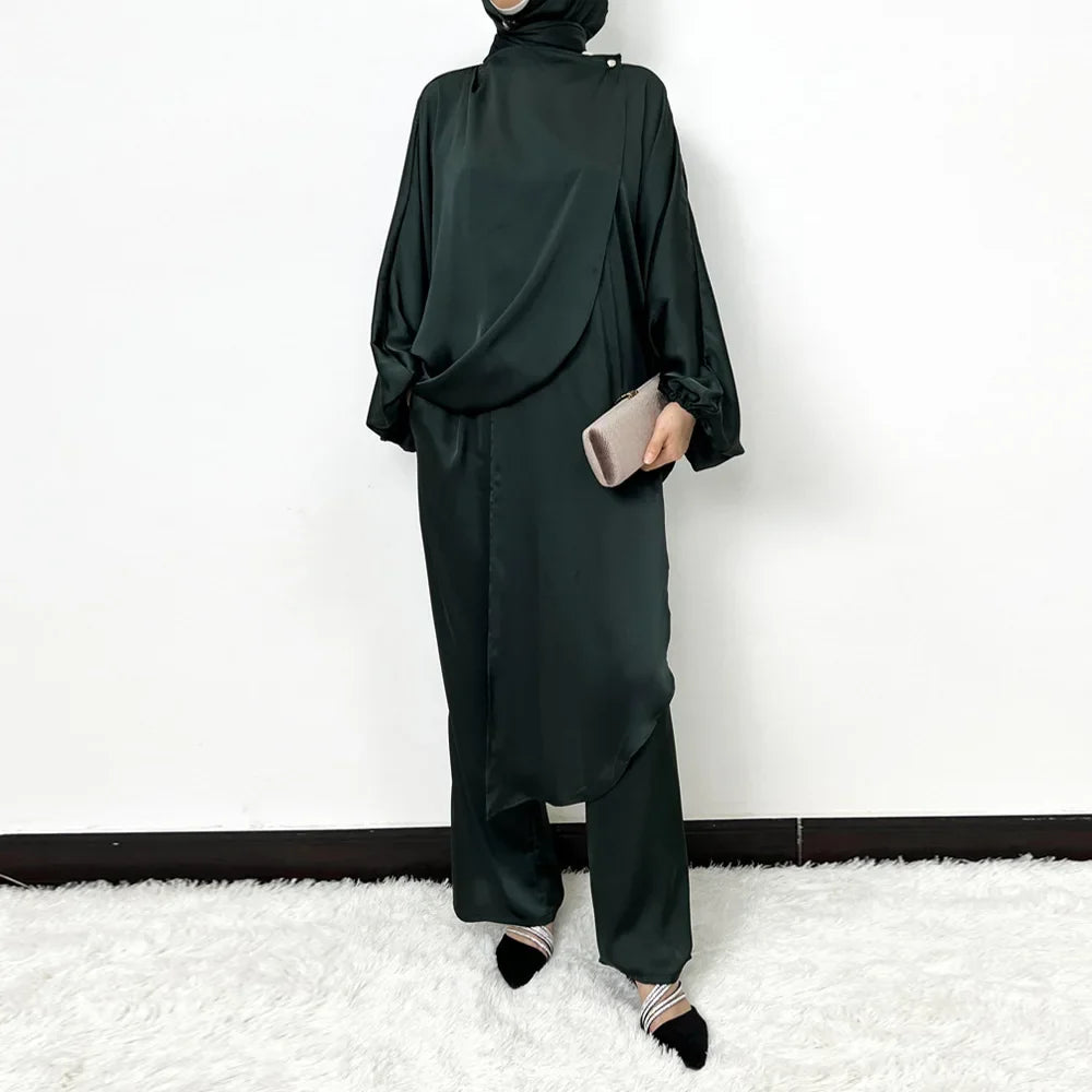 alalar | 2025 Irregular Top & Pants Abaya Set – Modern Modest Ramadan Outfit