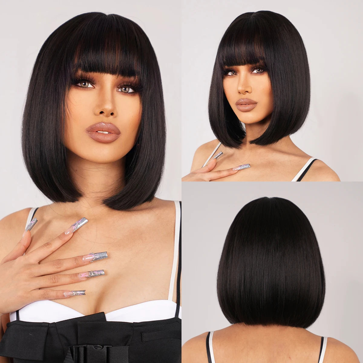 alalar-Ombre Blonde Bob Wig for Women Short Straight Brown Blonde Highlights Synthetic Natural Hair Cosplay Daily Date Wigs Middle Part