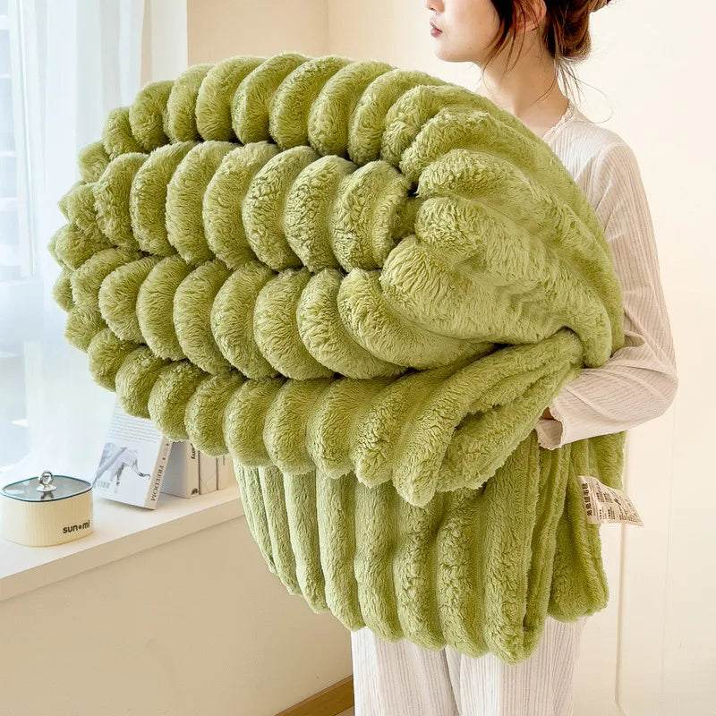 alalar-Solid Thickened Wide Striped Blanket-بطانية متعددة الوظائف