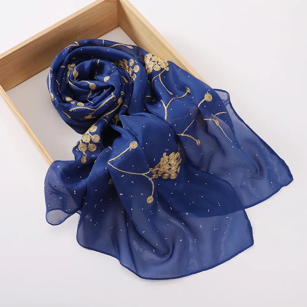alalar | Embroidered Diamond Chiffon Hijab – Elegant Scarf & Turban Style Headwrap for Women