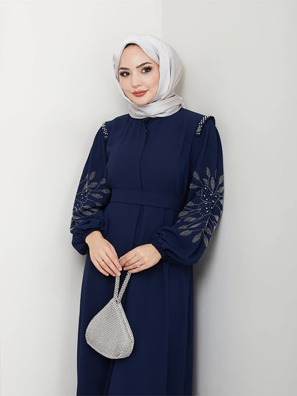 alalar | Elegant Black Abaya with Hand-Placed Rhinestone Embellishments