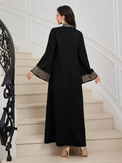 alalar-Elegant Black Abaya with Golden Embroidery-عباية سوداء بتطريز ذهبي