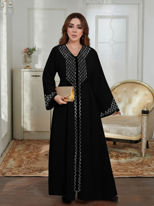 alalar | Golden Velvet Abaya Kaftan – Floral Embroidered Modest Dress for Ramadan & Eid