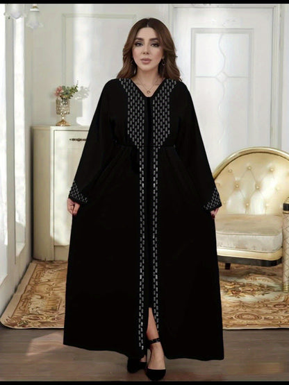 alalar | Golden Velvet Abaya Kaftan – Floral Embroidered Modest Dress for Ramadan & Eid