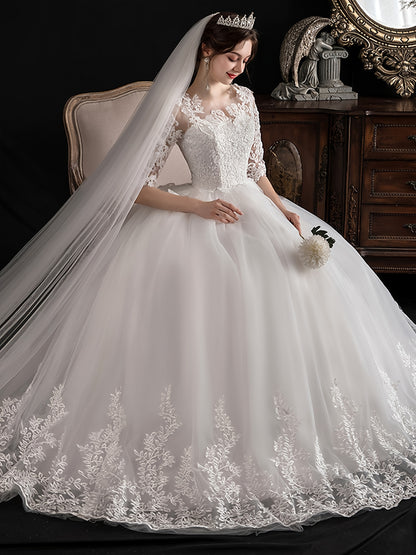 alalar-Plus Size - Plus Size, Plus Size -Line White Wedding Dress with Lace Embroidery -فستان عرس بحجم كبير