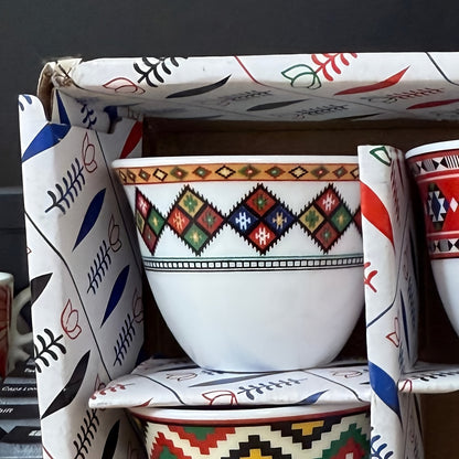 alalar-6pcs Nordic Minimalist Ceramic Espresso Cups with Geometric Patterns - فناجين قهوة 6 قطع