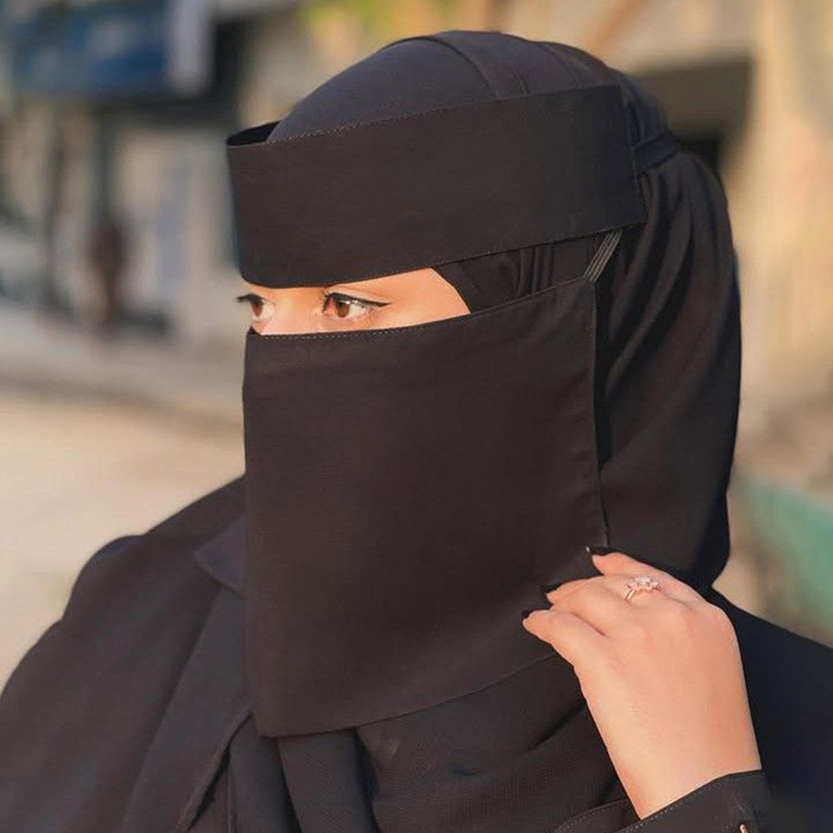 alalar- Women'S Black Niqab - Breathable, Adjustable Headscarf with Elastic Fit- نقاب مع كب