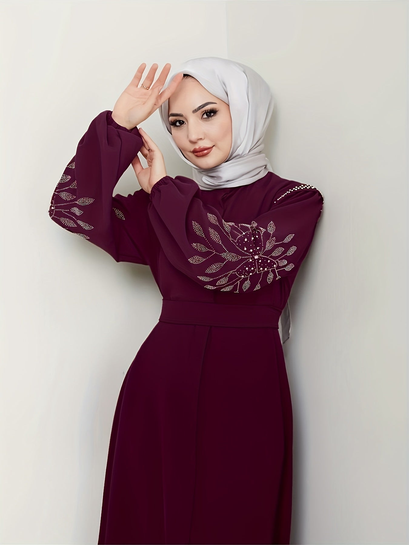 alalar | Elegant Black Abaya with Hand-Placed Rhinestone Embellishments