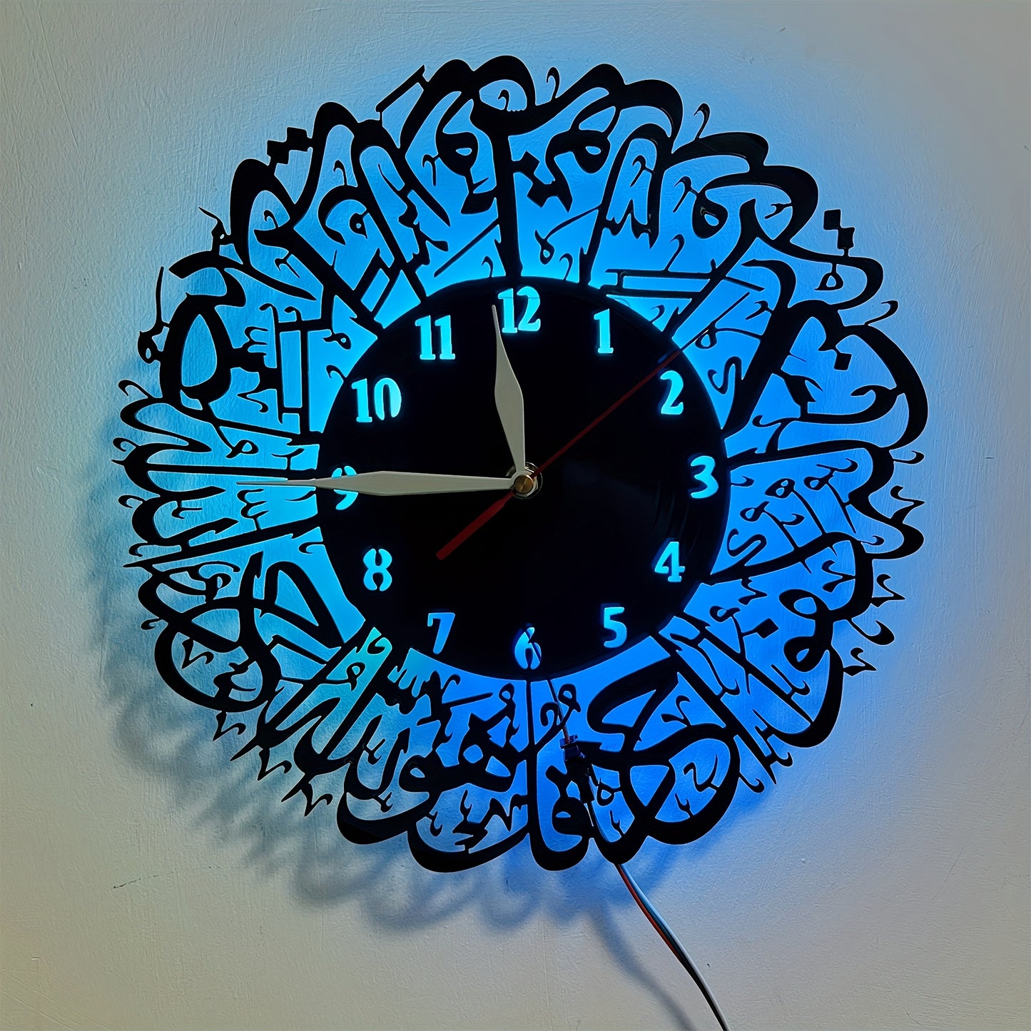 alalar- Islamic Calligraphy Transparent-ساعة جدارية باضاءة - أية الكرسي على مدار 24 ساعة