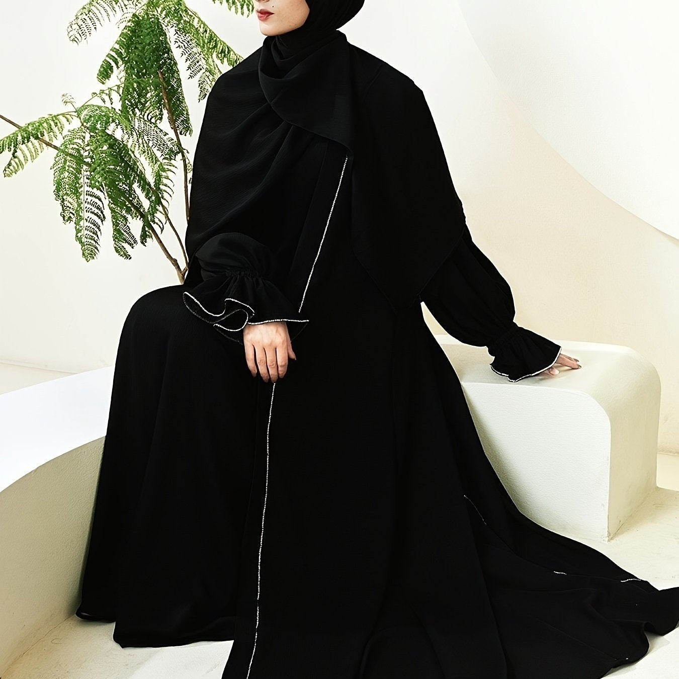 alalar | Premium Three-Piece Abaya Set – Long Robe with Sparkling Rhinestones