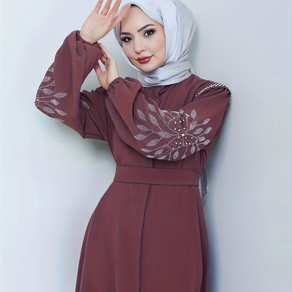 alalar | Elegant Black Abaya with Hand-Placed Rhinestone Embellishments