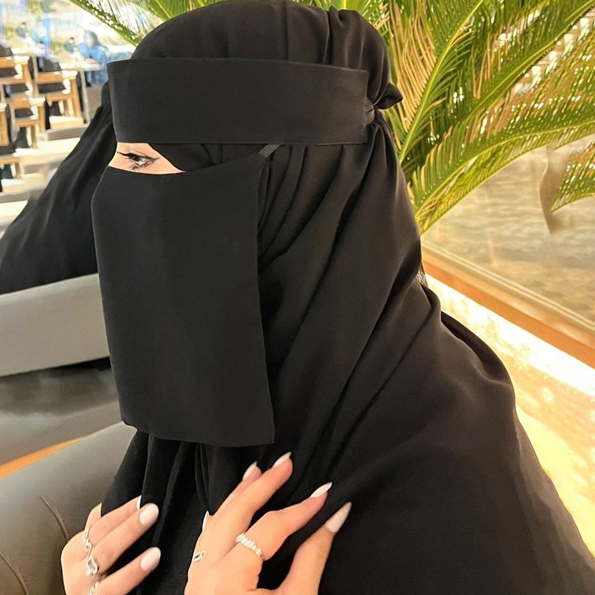 alalar- Women'S Black Niqab - Breathable, Adjustable Headscarf with Elastic Fit- نقاب مع كب