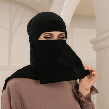 alalar- Women'S Black Niqab - Breathable, Adjustable Headscarf with Elastic Fit- نقاب مع كب