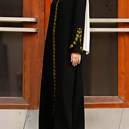 alalar-عباية نسائية أنيقة مخططة | أكمام طويلة، رقبة دائرية، سحاب إغلاق،[Elegant Abaya] Elegant Striped Women's Abaya | Long Sleeve, Round Neck, Zipper Closure, Non-Stretch Fabric,