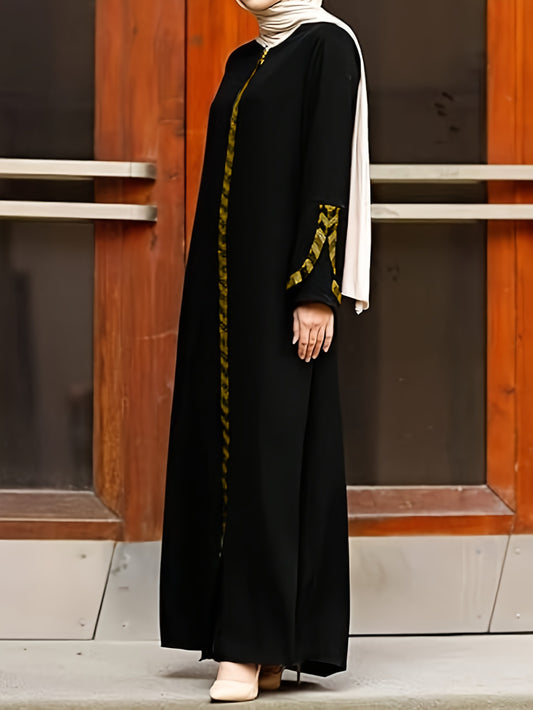 alalar-عباية نسائية أنيقة مخططة | أكمام طويلة، رقبة دائرية، سحاب إغلاق،[Elegant Abaya] Elegant Striped Women's Abaya | Long Sleeve, Round Neck, Zipper Closure, Non-Stretch Fabric,
