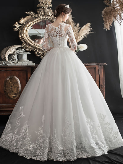 alalar-Plus Size - Plus Size, Plus Size -Line White Wedding Dress with Lace Embroidery -فستان عرس بحجم كبير