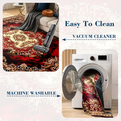 alalar- Soft Velvet Floral Print Carpet | 851 Grams/Square Meter-سجادة فاخرة