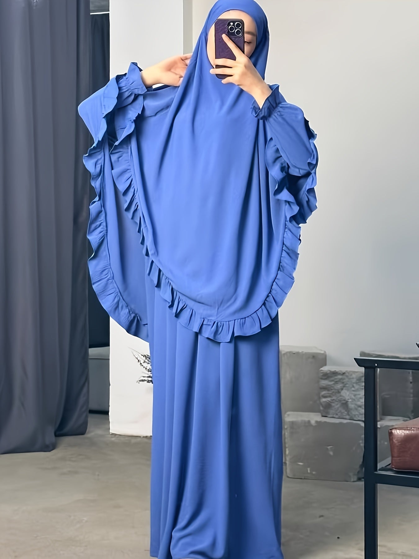 alalar- Middle East Dubai Two-Piece Set Solid Color Loose Abaya with Long Scarf for Women-عباية الحج والعمرة