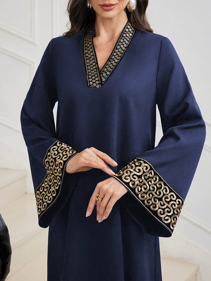 alalar-Elegant Black Abaya with Golden Embroidery-عباية سوداء بتطريز ذهبي