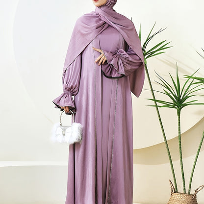 alalar | Premium Three-Piece Abaya Set – Long Robe with Sparkling Rhinestones