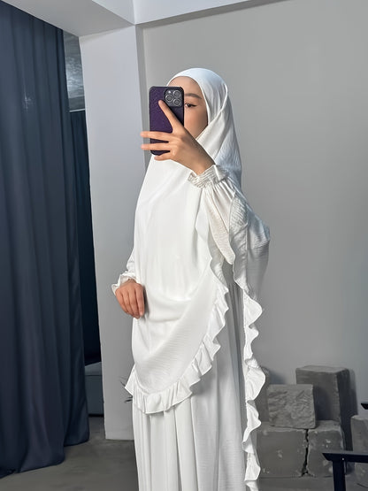 alalar- Middle East Dubai Two-Piece Set Solid Color Loose Abaya with Long Scarf for Women-عباية الحج والعمرة