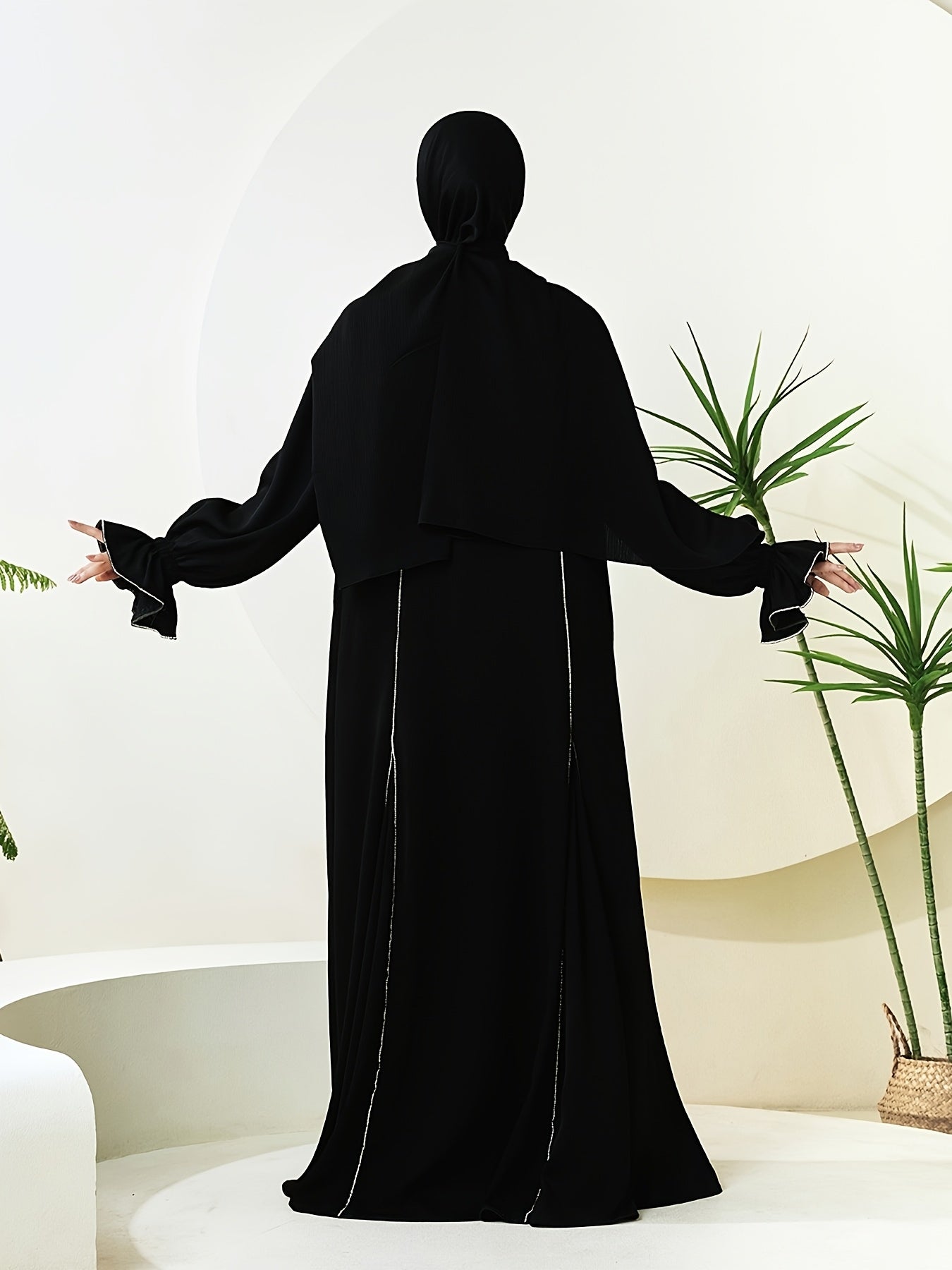 alalar | Premium Three-Piece Abaya Set – Long Robe with Sparkling Rhinestones