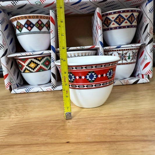 alalar-6pcs Nordic Minimalist Ceramic Espresso Cups with Geometric Patterns - فناجين قهوة 6 قطع