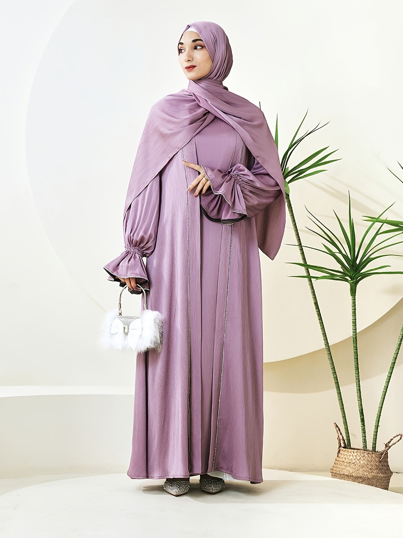 alalar | Premium Three-Piece Abaya Set – Long Robe with Sparkling Rhinestones