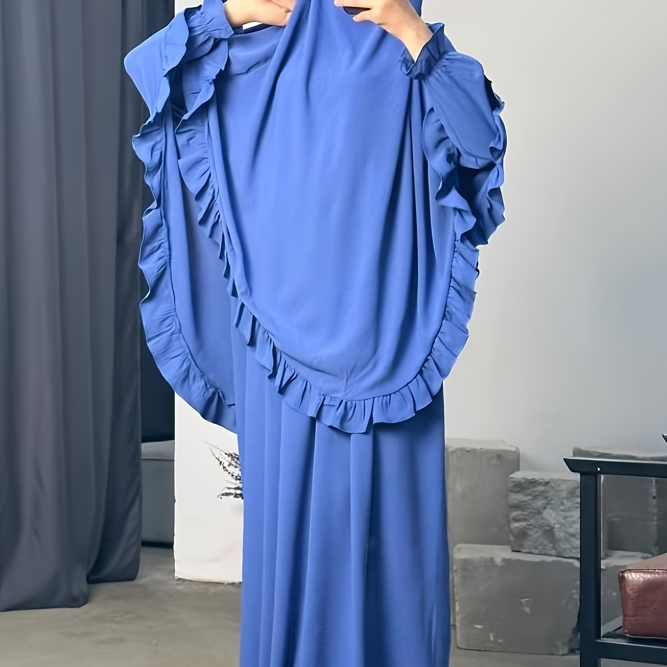 alalar- Middle East Dubai Two-Piece Set Solid Color Loose Abaya with Long Scarf for Women-عباية الحج والعمرة