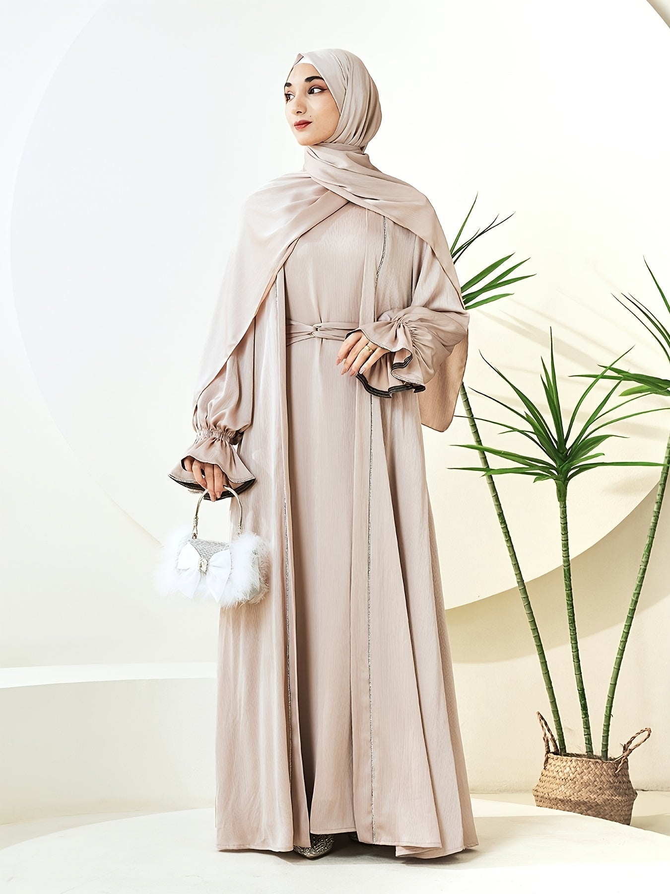 alalar | Premium Three-Piece Abaya Set – Long Robe with Sparkling Rhinestones