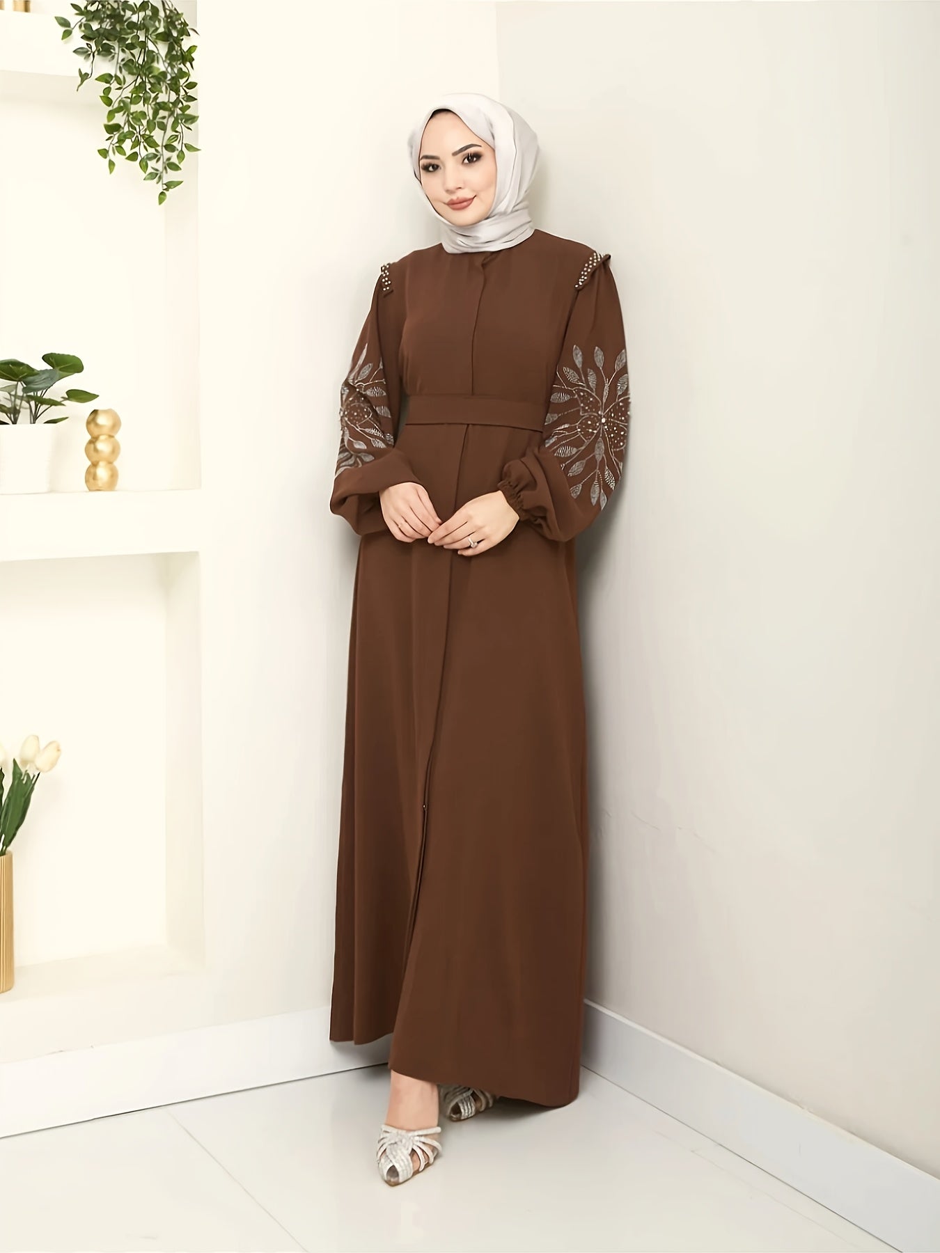 alalar | Elegant Black Abaya with Hand-Placed Rhinestone Embellishments