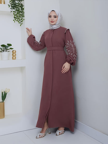 alalar | Elegant Black Abaya with Hand-Placed Rhinestone Embellishments
