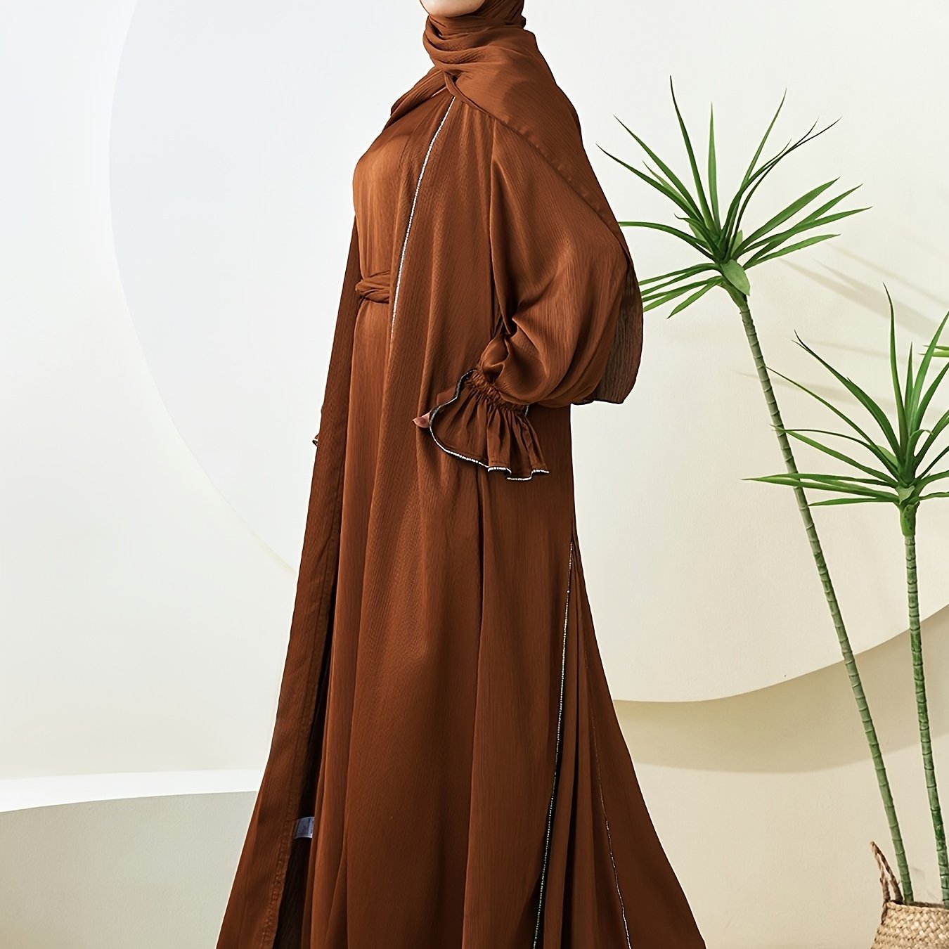 alalar | Premium Three-Piece Abaya Set – Long Robe with Sparkling Rhinestones