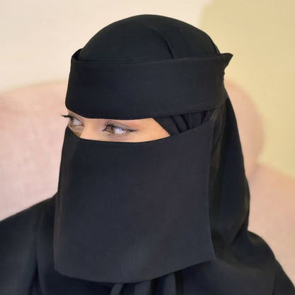alalar- Women'S Black Niqab - Breathable, Adjustable Headscarf with Elastic Fit- نقاب مع كب