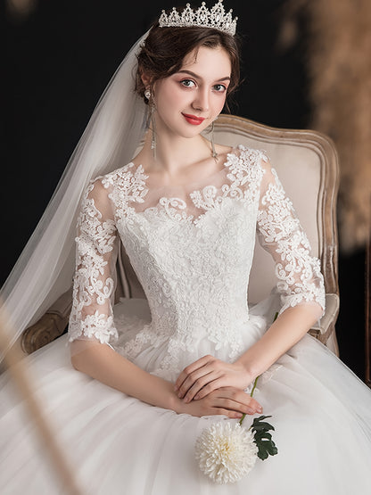 alalar-Plus Size - Plus Size, Plus Size -Line White Wedding Dress with Lace Embroidery -فستان عرس بحجم كبير