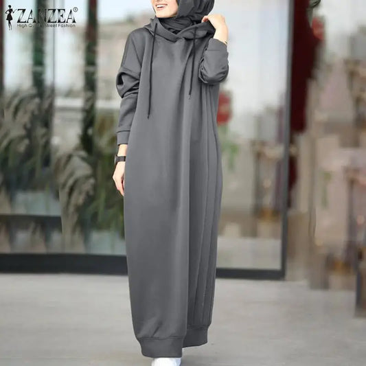 alalar | Winter Hooded Maxi Hoodie Dress – Long Sleeve Casual Pullover with Drawstring