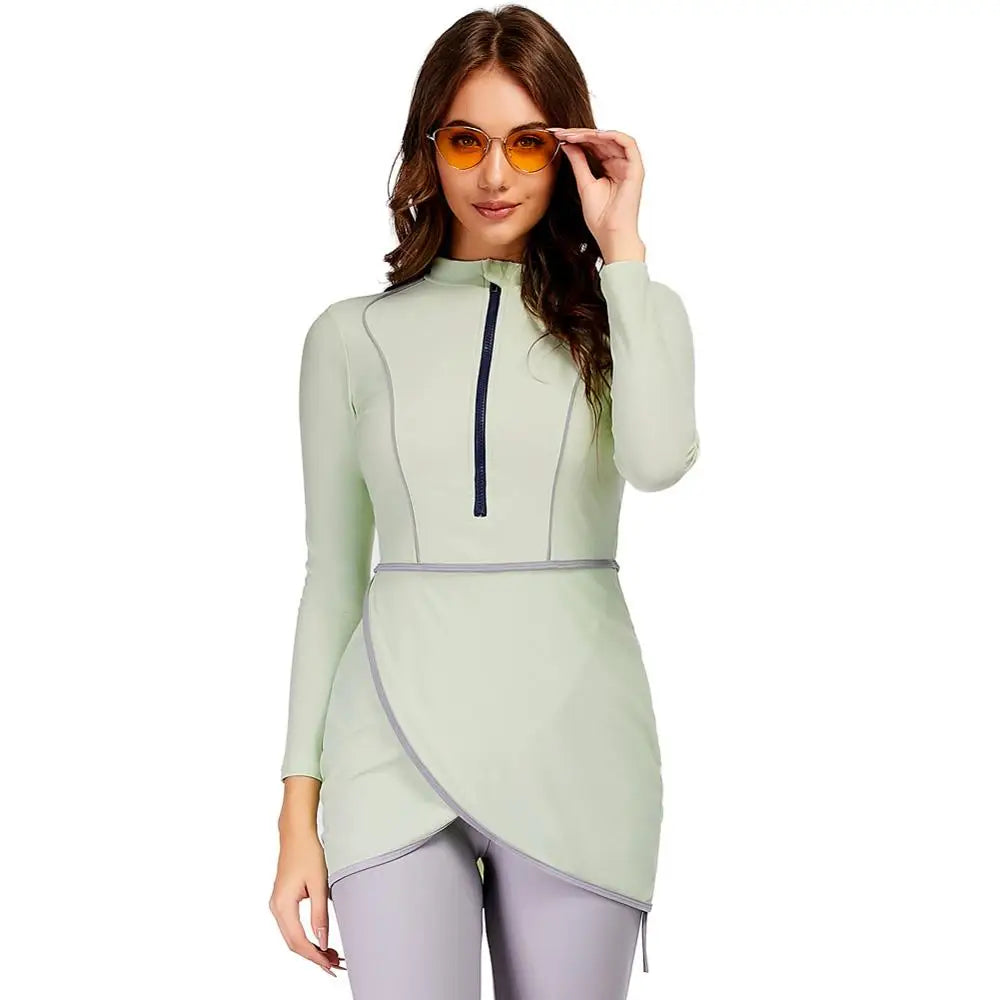 alalar | 3-Piece Modest Patchwork Burkini Swimsuit – Sporty Long-Sleeve Swimwear with Hijab