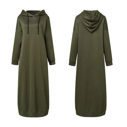 alalar | Winter Hooded Maxi Hoodie Dress – Long Sleeve Casual Pullover with Drawstring