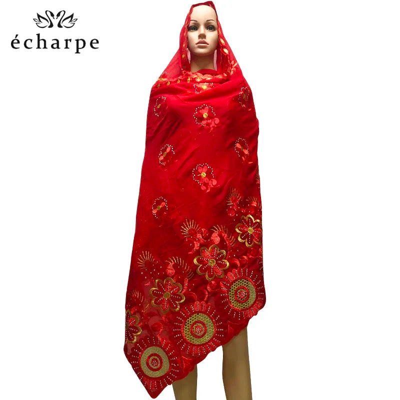 alalar | African Cotton Embroidered Hijab Scarf – Hollow Design Oversized Shawl (210 × 110 cm)