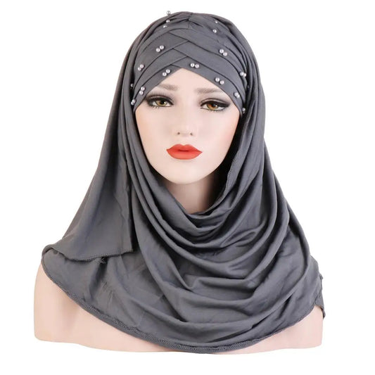 alalar- Cotton Scarf Plain Hijabs With Bead Shawls And Wraps Femme -حجاب قطني سادة مع شالات  مطرزة بخرز