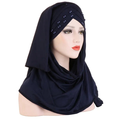 alalar- Cotton Scarf Plain Hijabs With Bead Shawls And Wraps Femme -حجاب قطني سادة مع شالات  مطرزة بخرز
