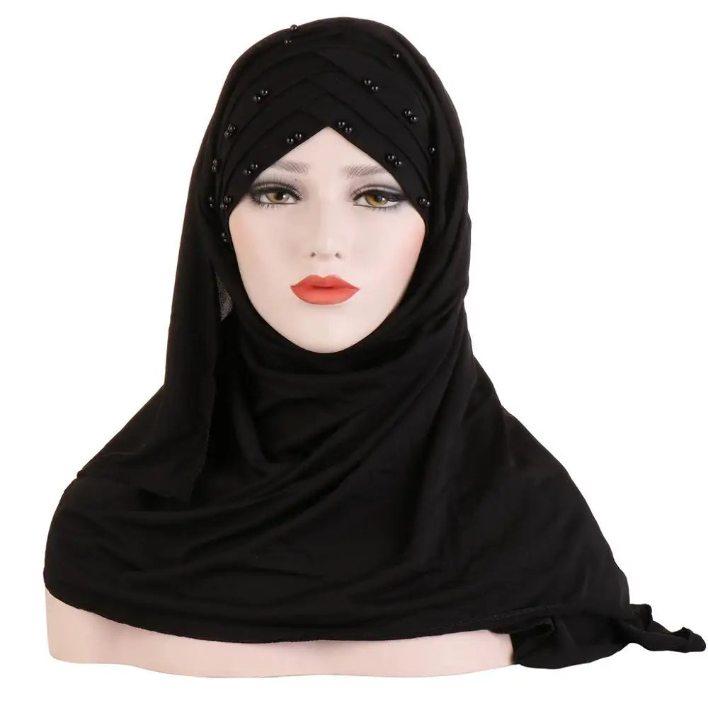 alalar- Cotton Scarf Plain Hijabs With Bead Shawls And Wraps Femme -حجاب قطني سادة مع شالات  مطرزة بخرز