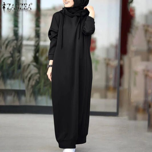 alalar | Winter Hooded Maxi Hoodie Dress – Long Sleeve Casual Pullover with Drawstring