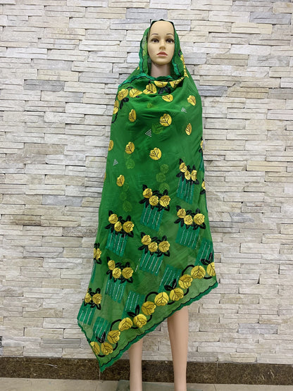 ALALAR | Embroidered Cotton Turban Hijab – African Style 3-Color Muslim Headwrap Dubai Soft Scarf