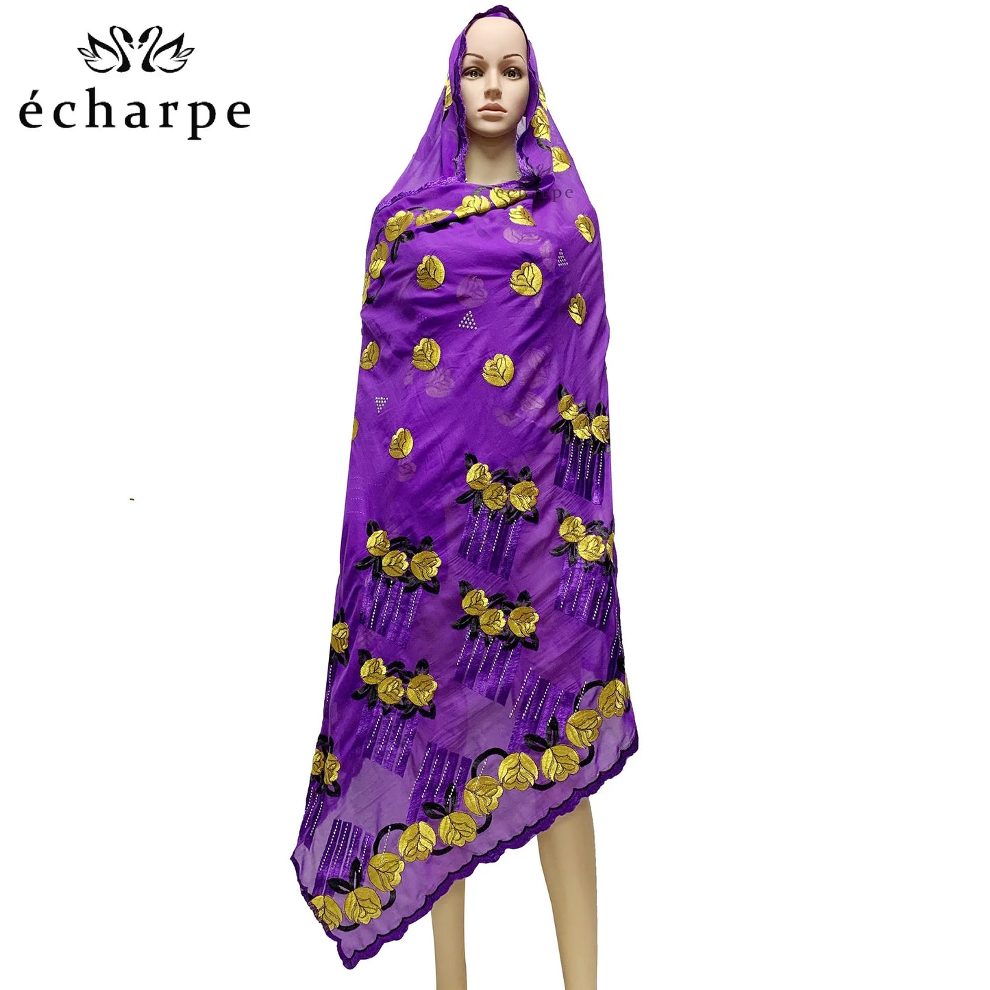 ALALAR | Embroidered Cotton Turban Hijab – African Style 3-Color Muslim Headwrap Dubai Soft Scarf
